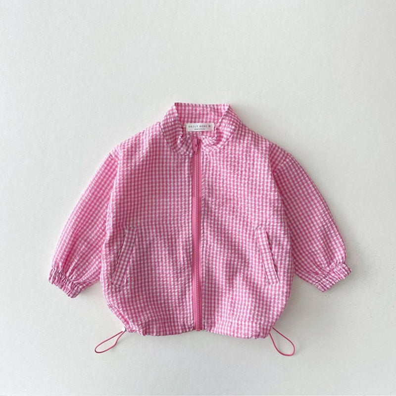 Pink gingham zip-up sun jacket