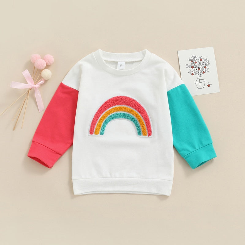 Rainbow colour block sweatshirt with flowers