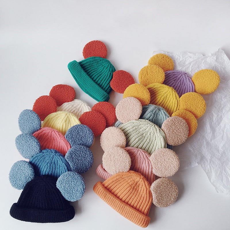 Round ears knit beanies in many colours