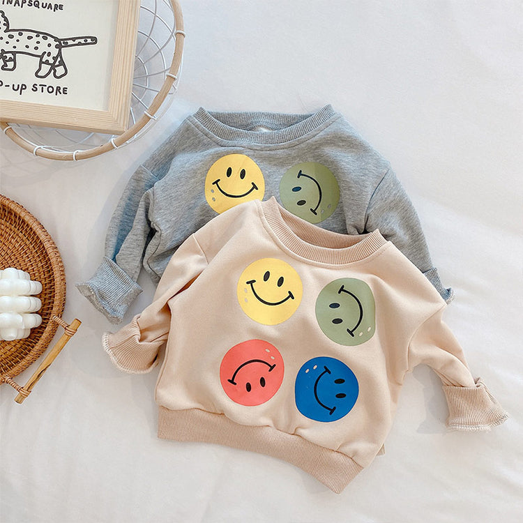 Grey and beige smiley face sweatshirts