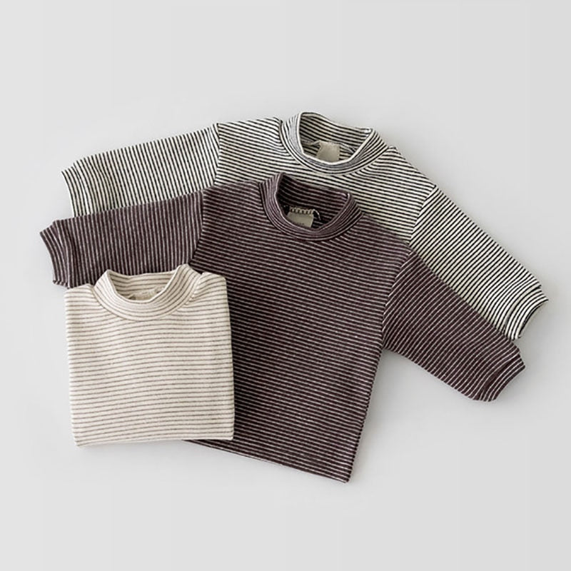 Stacked striped mock neck base tops