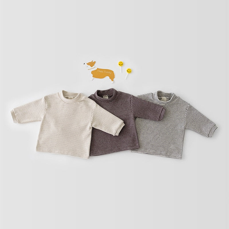 Beige, coffee and gray striped mock neck tops