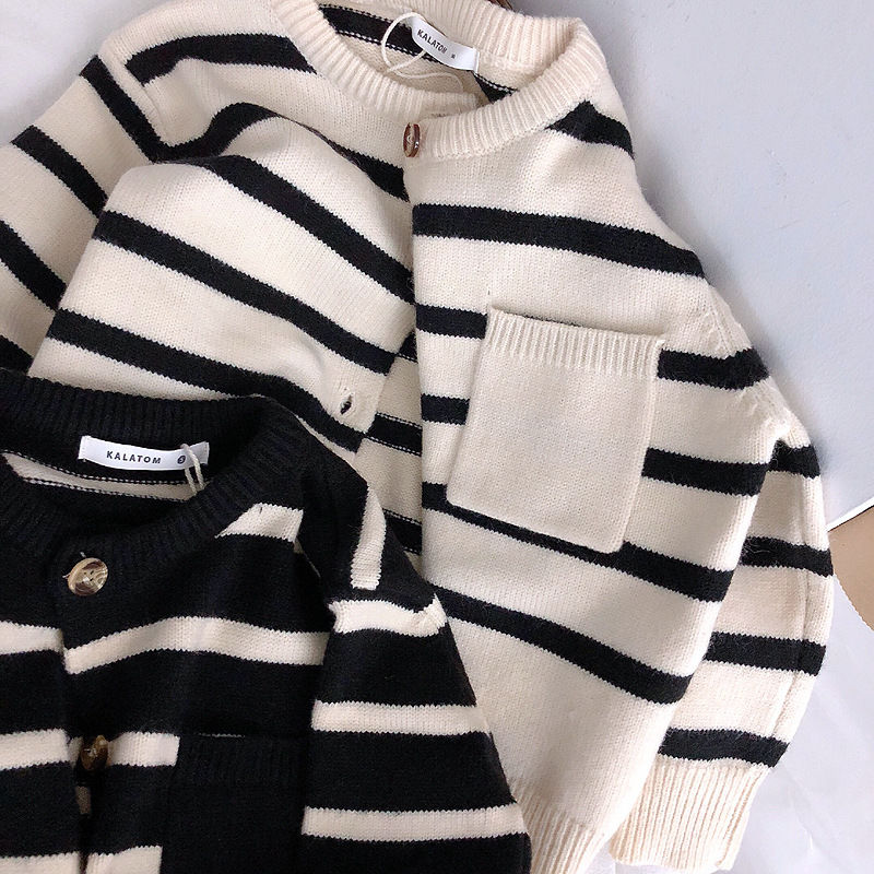 Close-up of striped knit cardigans