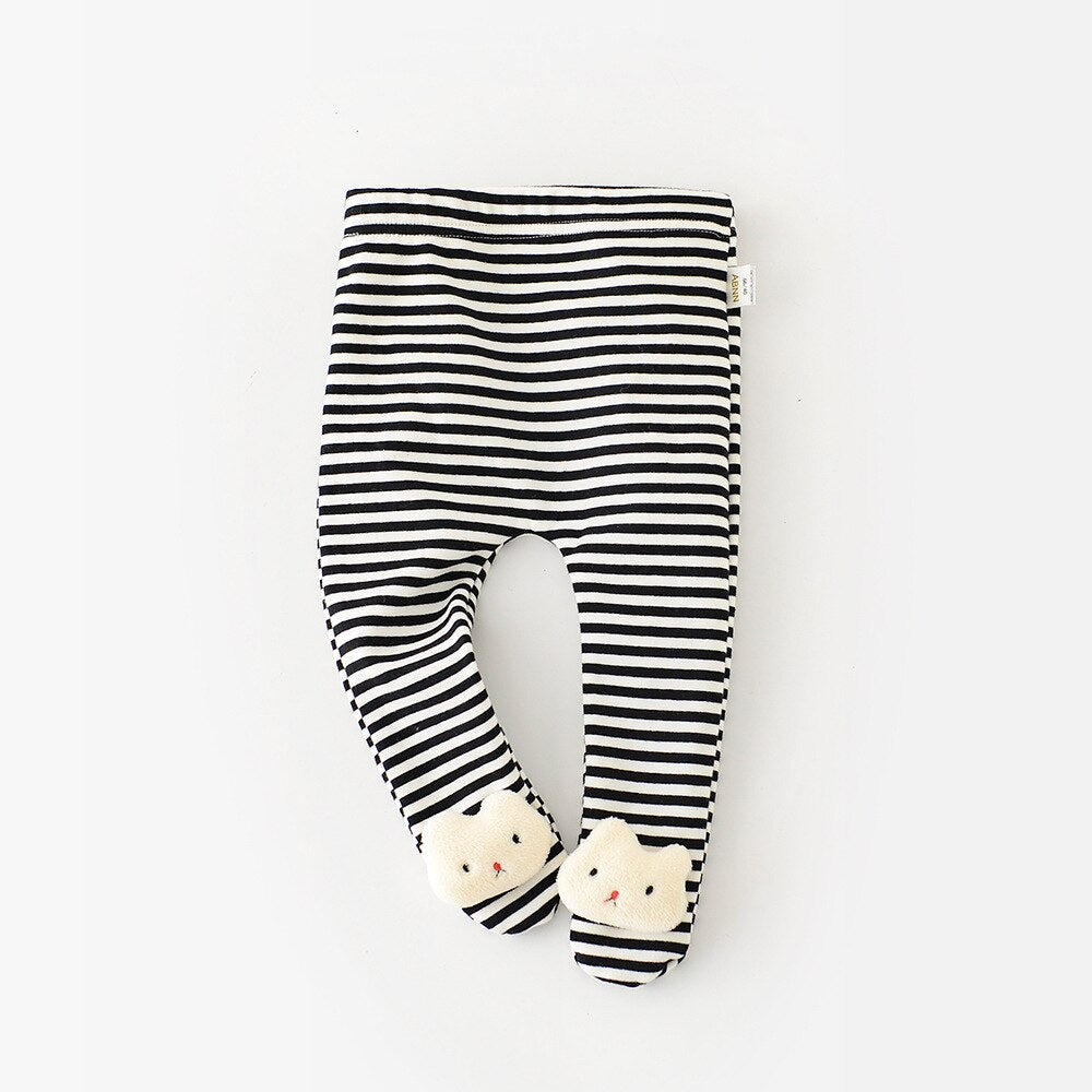 Black and white striped cat footed leggings