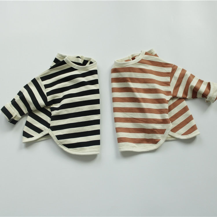 Black and orange striped loose long sleeve tops