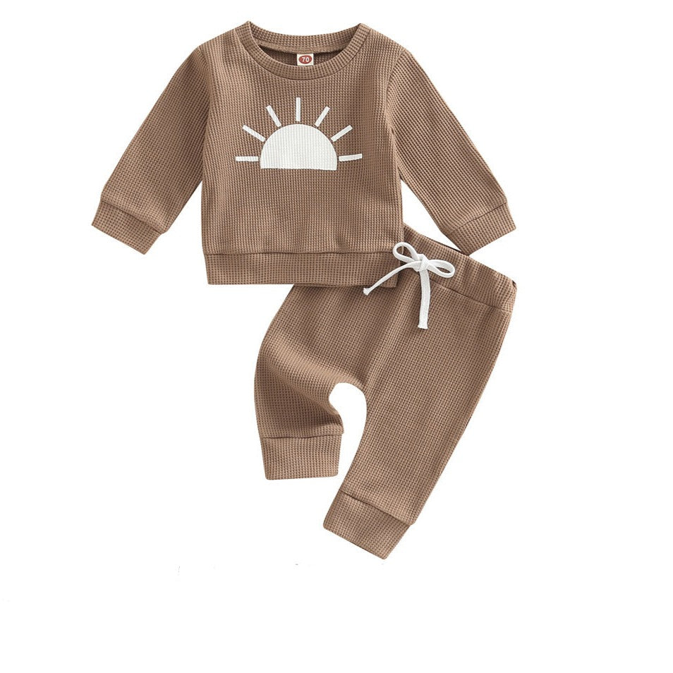 Taupe sunshine embroidered top and pants