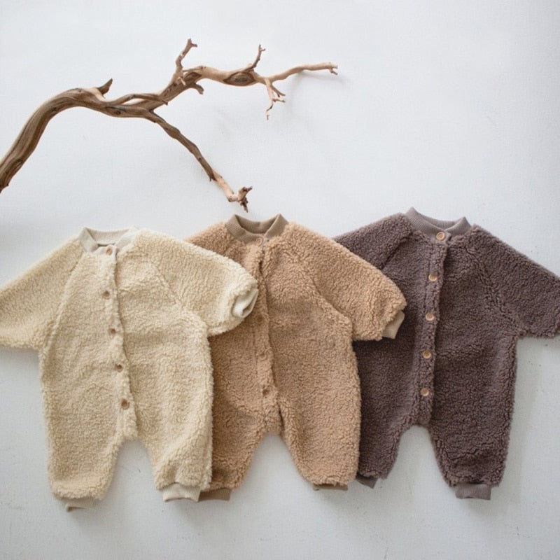 Beige, khaki and brown teddy rompers