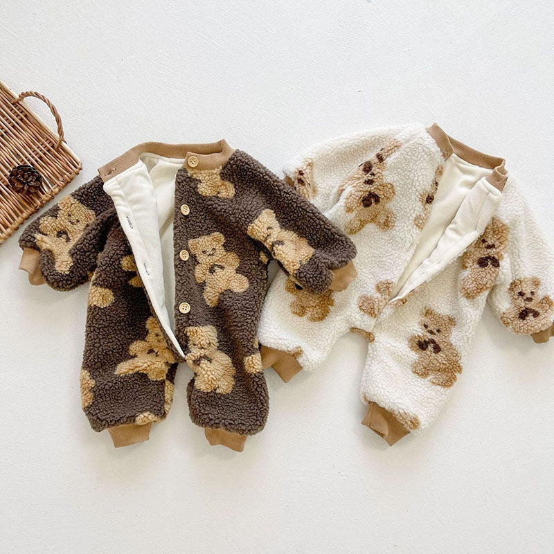 Teddy bear sherpa rompers with basket