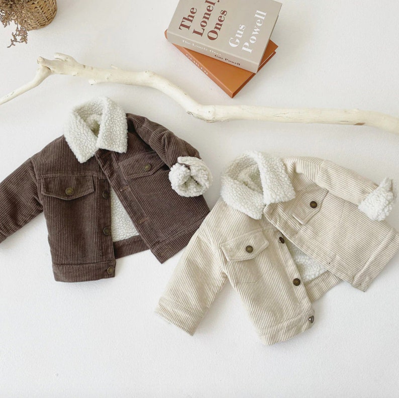 Brown and white toddler corduroy sherpa jackets
