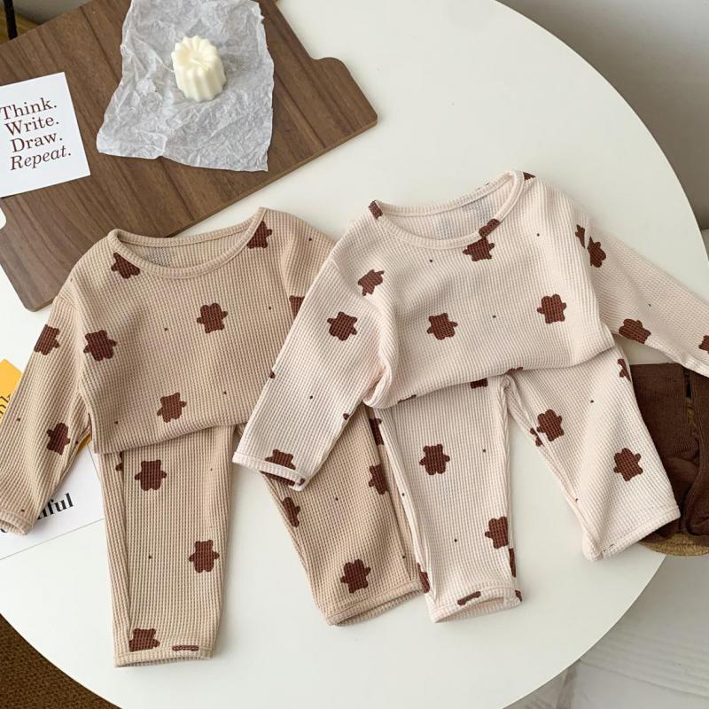 White and beige waffle flower print tracksuits