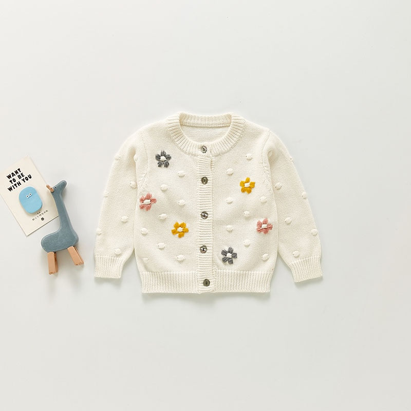 White knit cardigan with floral embroidery