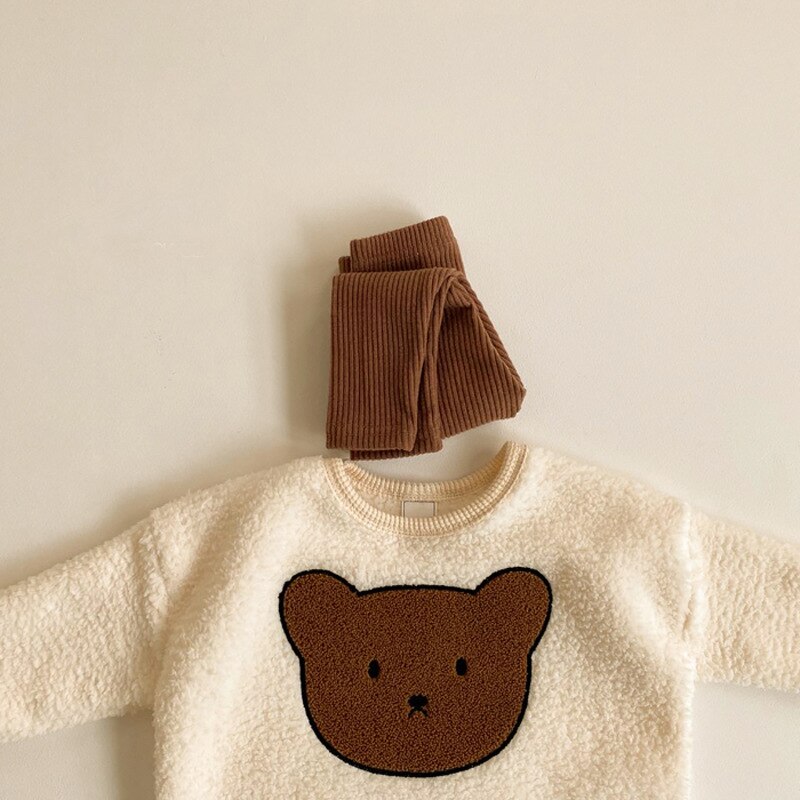 White sherpa sweatshirt with brown teddy face