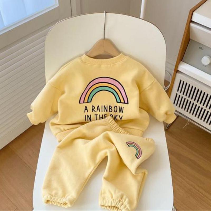 Yellow rainbow set on a wooden chair
